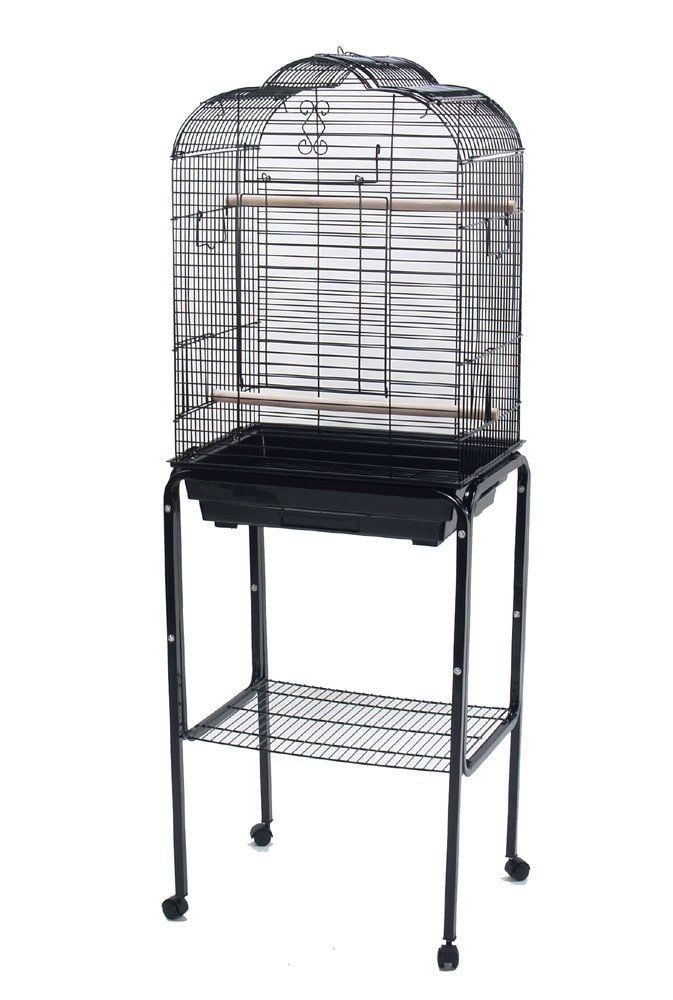 YML 1904BLK_4924BLK 3/4" Bar Spacing Open Dome Top Bird Cage with Stand
