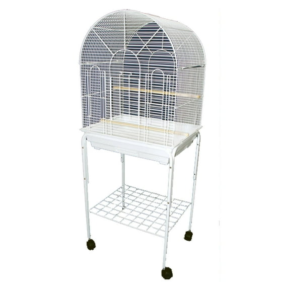 YML 1934WHT_4924WHT 1/2" Bar Spacing Round Top Bird Cage with Stand, White