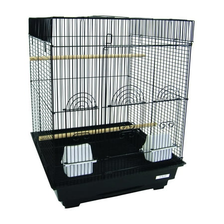 YML 3/8" Bar Spacing Flat Top Small Bird Cage with Large Swing Out Door and Bottom Tray - Black