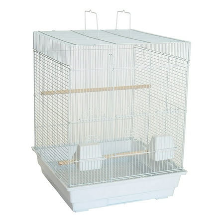 YML 3/8" Bar Spacing Flat Top Small Bird Cage with Large Swing Out Door and Bottom Tray - White
