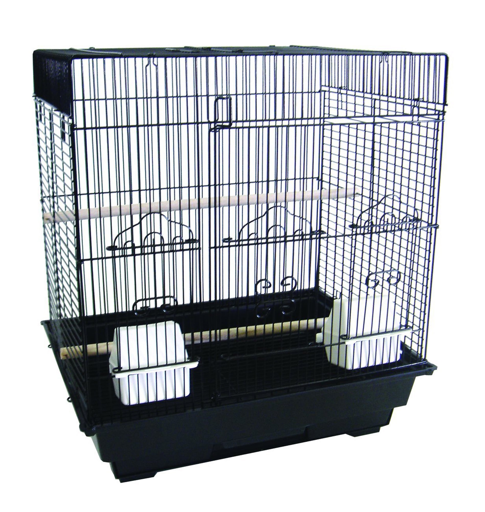 YML 3/8" Bar Spacing Square Top Small Bird Cage with Large Swing Out Door and Bottom Tray, 18" x 14" - Black