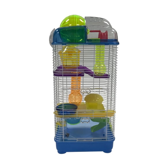 YML AH3030BLU 3 Level Clear Plastic Dwarf Hamster, Mice Cage with Ball on Top, Blue