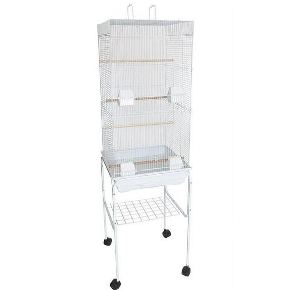 YML 6924-4814WHT 0.37 in. Bar Spacing Tall Flat Top Bird Cage with Stand, White - 18 x 18 in. - Small