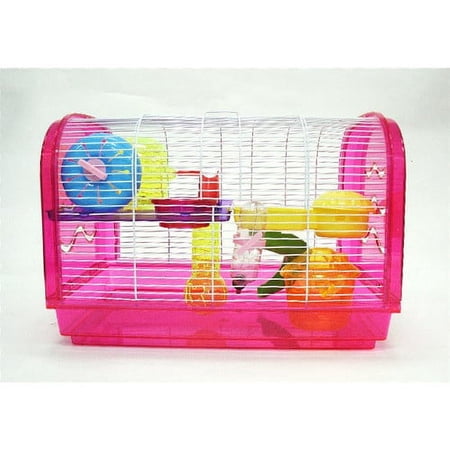 H1812A Clear Plastic Dwarf Hamster, Mice Cage, Dome with Color Accessories, Pink