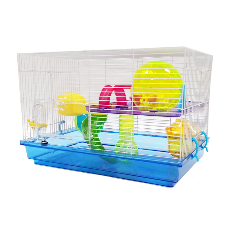 YML Dwarf Hamster or Mouse Cage with Color Accessories, Blue