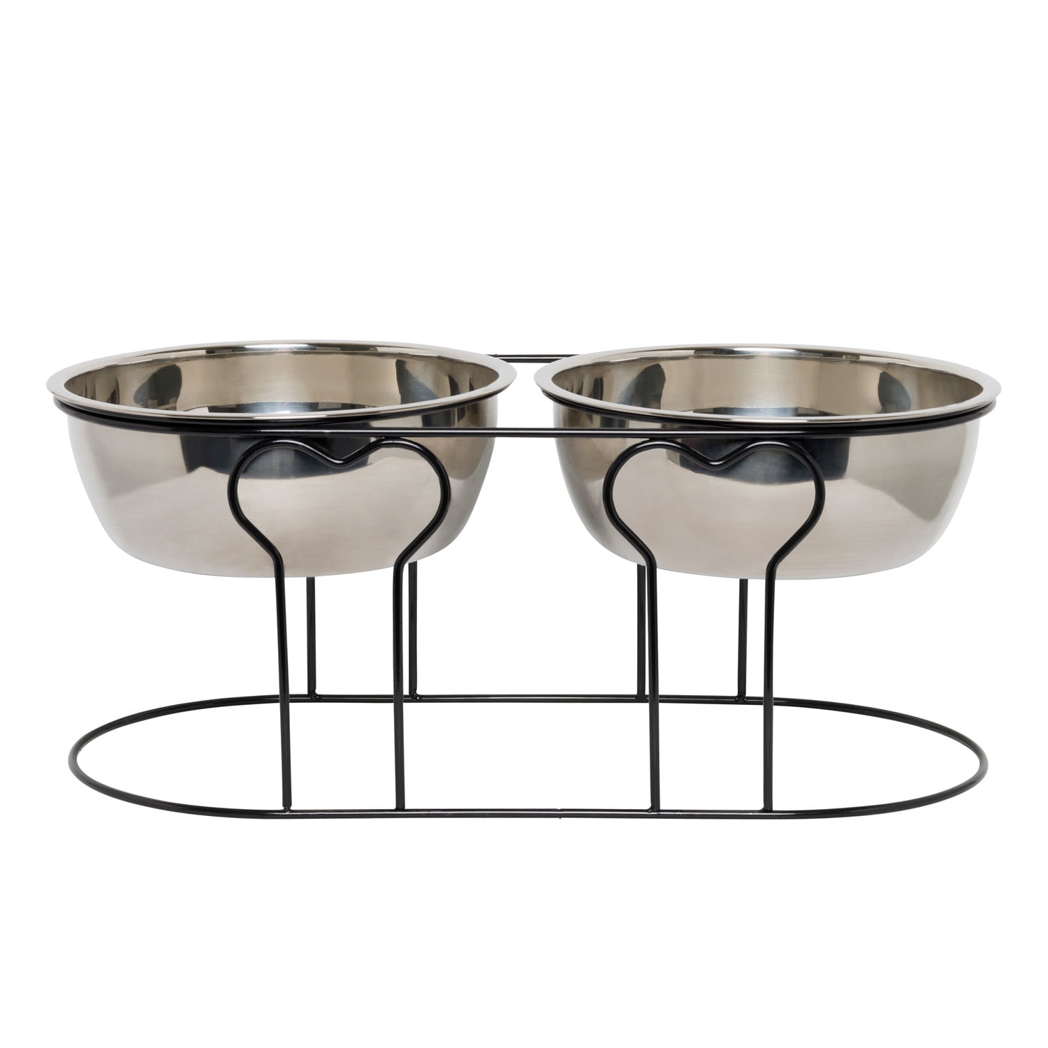 Medium Black Wrought Iron Stand with Double Stainless Steel Feeder Bowls