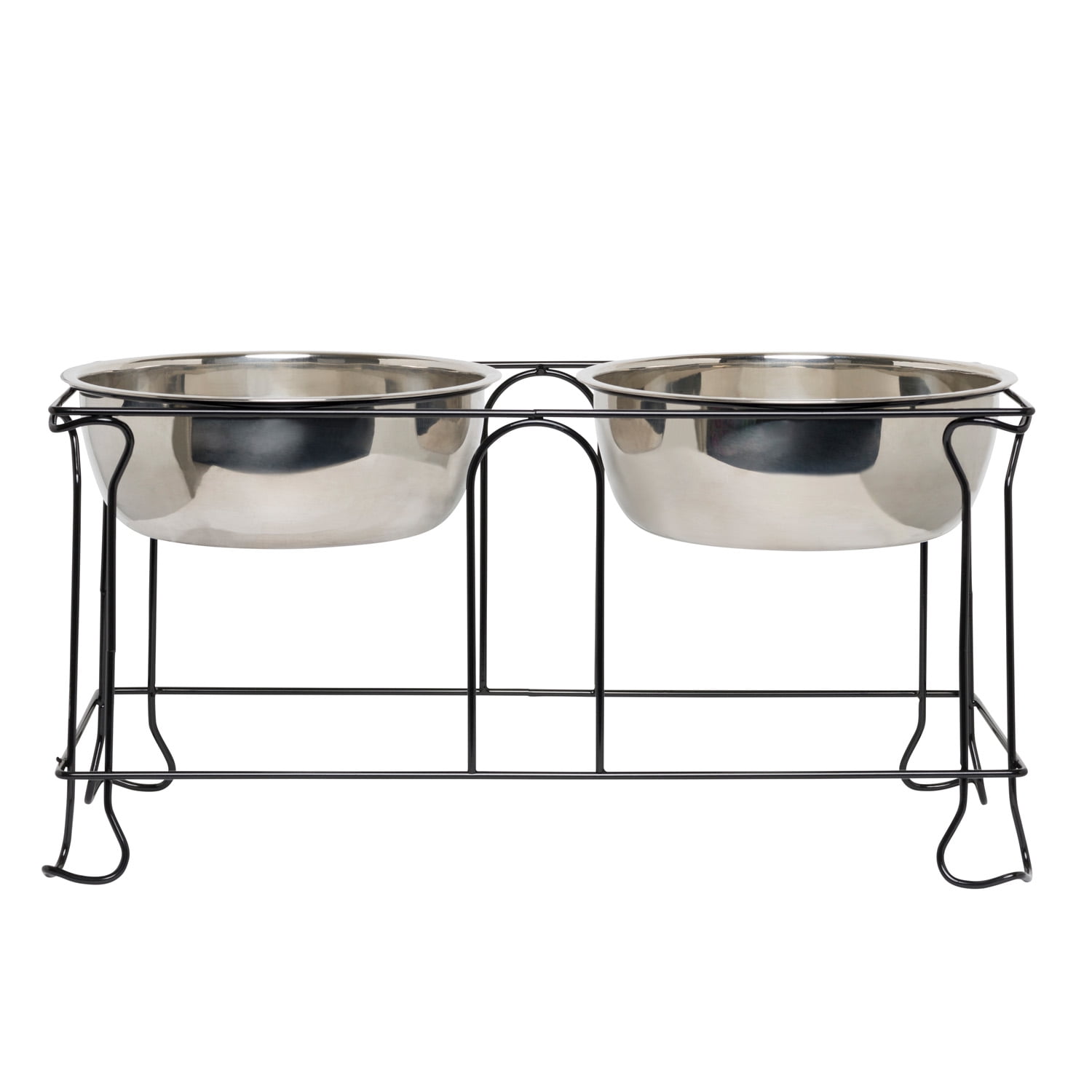Large Black Wrought Iron Stand with Double Stainless Steel Feeder Bowls