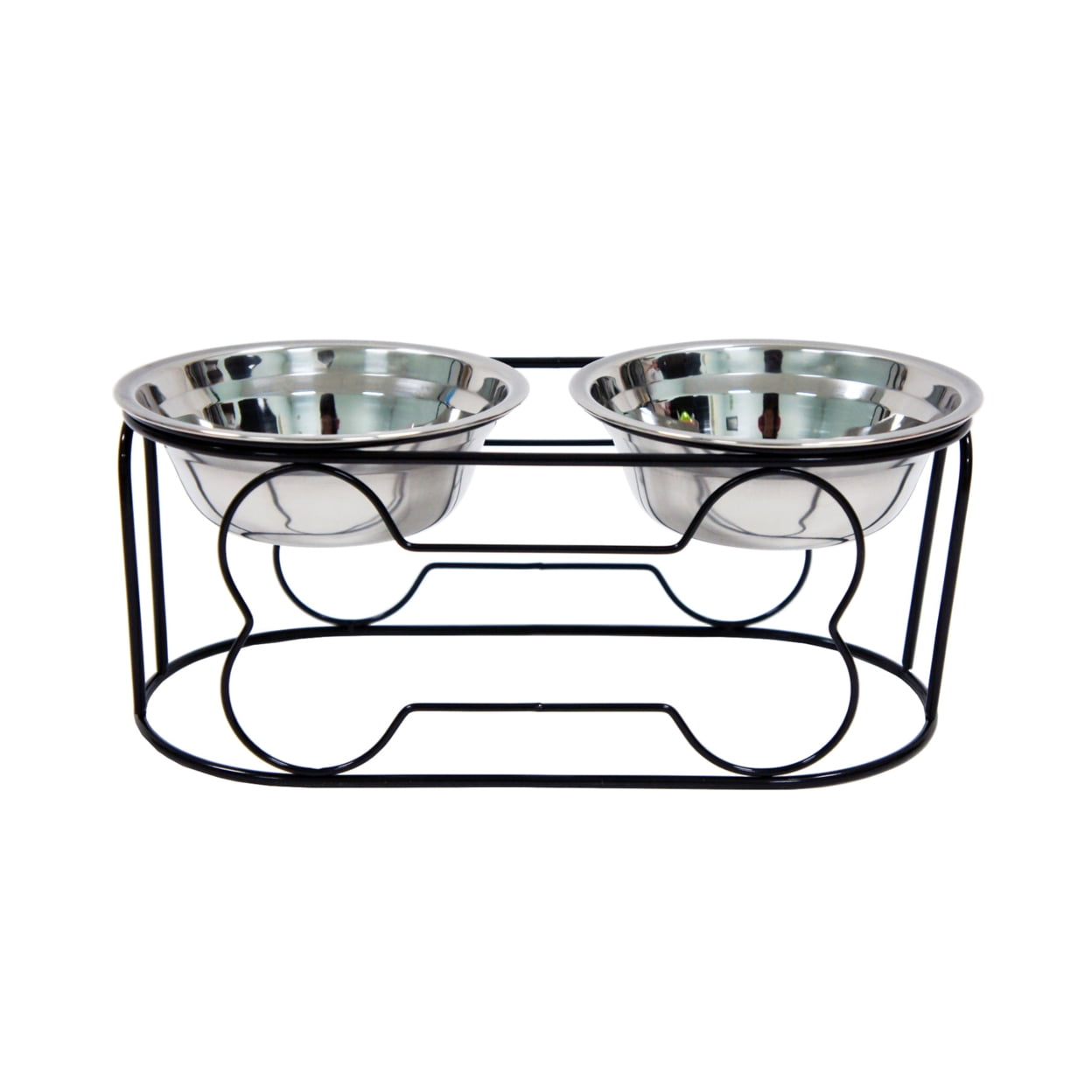 Small Black Wrought Iron Stand with Double Stainless Steel Feeder Bowls