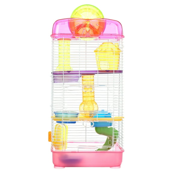 YML 3-Level Clear Plastic Dwarf Hamster Mice Cage with Ball on Top, Pink