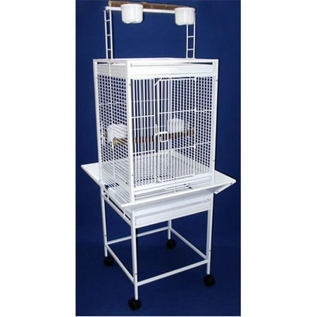 WI18 1/2" Bar Spacing Play Top Wrought Iron Parrot Cage - 18"x18" in White