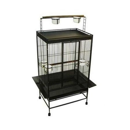 WI32 3/4" Bar Spacing Play Top Wrought Iron Parrot Cage - 32"x23" In Antique Silver
