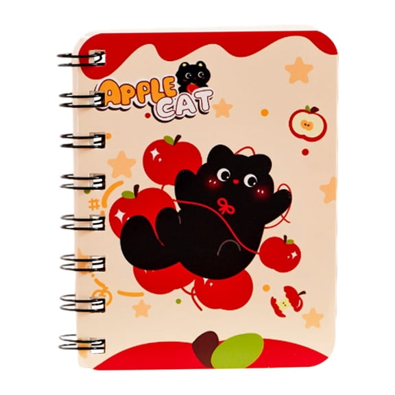 YMMB A7 Mini Pocket Notebook, Cute Note Pad for Students, Apple Cat Spiral Lined Notebook, 80 Sheets, B