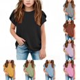 thumbnail image 1 of YMNXA Baby Girl'S Blouse Plus Size Loose Fit Solid Color Crew Neck Short Sleeve Soft Lightweight Relaxed For Summer Play Sports Stylish Tops,Black,9-10 Years, 1 of 5