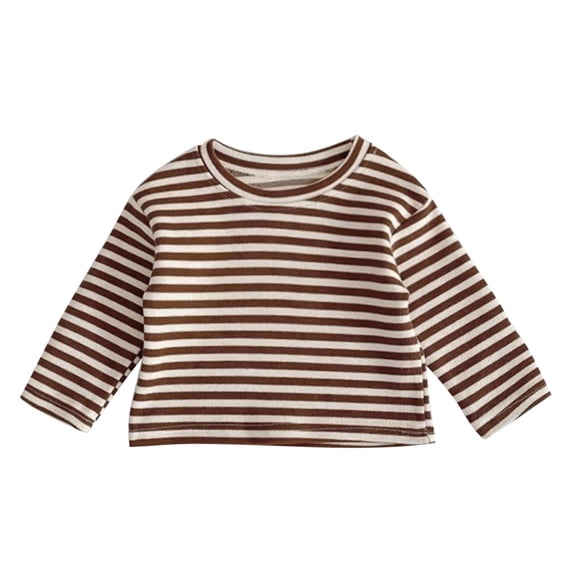 YMNXA Baby Newborn Boys Girls T Shirt Striped Print Crew Neck Long Sleeve Soft Comfortable Casual Layering Tee Top For Daily Wear,Brown,12-18 Months