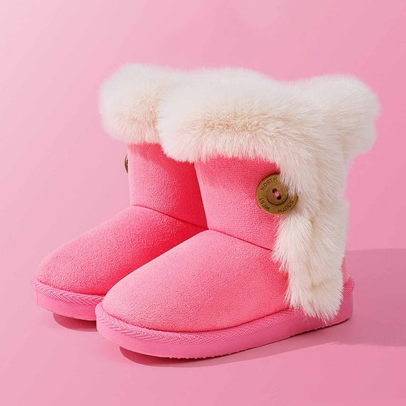 YMNXA Big Boys Girls Boots Non Slip Solid Color Soft Sole Plush Thickened Warm Fashion Comfortable Shoes For Daily Wear Pink 12-18 Months