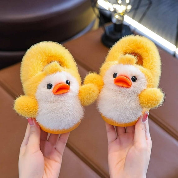 YMNXA Big Boys Girls Fuzzy Slippers Cute Cartoon Design Flat Sole Warm Soft Casual Comfortable Shoes For Indoor Wear Yellow 2.5-3 Years