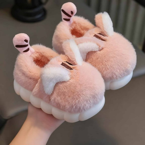 YMNXA Big Boys Girls Fuzzy Slippers Cute Cartoon Design Thick Sole Non Slip Warm Soft Comfortable Shoes For Indoor Wear Pink 2.5-3 Years