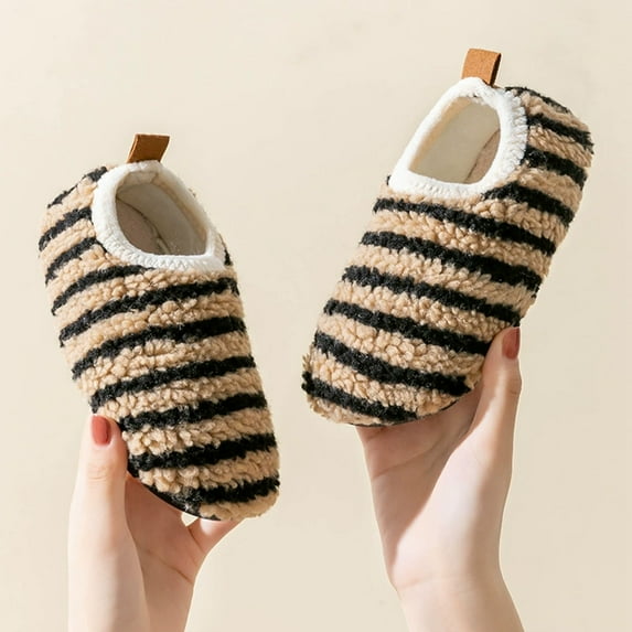 YMNXA Big Boys Girls Slippers Non Slip Soft Sole Striped Print Plush Warm Fashion Comfortable Shoes For Daily Wear Black 32