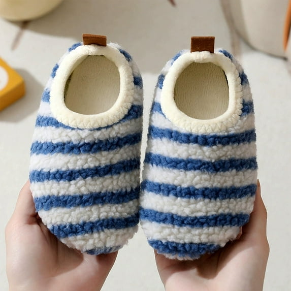 YMNXA Big Boys Girls Slippers Non Slip Soft Sole Striped Print Plush Warm Fashion Comfortable Shoes For Daily Wear Blue 24