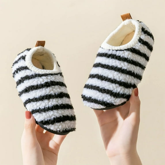 YMNXA Big Boys Girls Slippers Non Slip Soft Sole Striped Print Plush Warm Fashion Comfortable Shoes For Daily Wear White 30