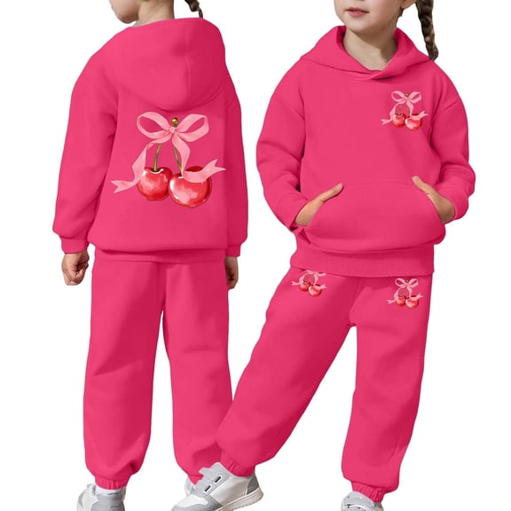 YMNXA Big Child Girls Casual Outfit 2 Piece Long Sleeve Bow Print Pocket Hoodies And Pants Fashion Comfortable Sets For Daily Wear Hot Pink 6-7 Years