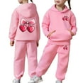 thumbnail image 1 of YMNXA Big Child Girls Casual Outfit 2 Piece Long Sleeve Bow Print Pocket Hoodies And Pants Fashion Comfortable Sets For Daily Wear Pink 3-4 Years, 1 of 7