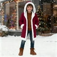 thumbnail image 1 of YMNXA Big Girls Boys Christmas Hooded Coat With Pocket Long Sleeve Solid Color Plush Warm Comfortable Jacket For Daily Wear And Party Wine 3-4 Years, 1 of 9