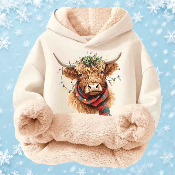 YMNXA Big Girls Boys Hoodies Long Sleeve Cartoon Animal Print Plush Warm Thickened Comfortable Sweatshirt For Daily Wear Beige 3-4 Years