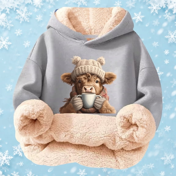 YMNXA Big Girls Boys Hoodies Long Sleeve Cartoon Animal Print Plush Warm Thickened Comfortable Sweatshirt For Daily Wear Gy1 11-12 Years