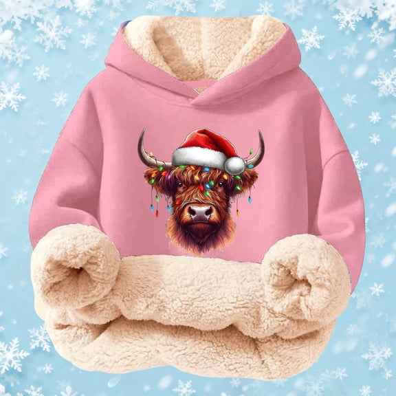 YMNXA Big Girls Boys Hoodies Long Sleeve Cartoon Animal Print Plush Warm Thickened Comfortable Sweatshirt For Daily Wear Pink 11-12 Years