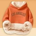 thumbnail image 1 of YMNXA Big Girls Boys Hoodies Long Sleeve Letter Print Plush Warm Thickened Comfortable Sweatshirt For Daily Wear Orange 9-10 Years, 1 of 5