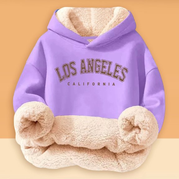 YMNXA Big Girls Boys Hoodies Long Sleeve Letter Print Plush Warm Thickened Comfortable Sweatshirt For Daily Wear Purple 3-4 Years