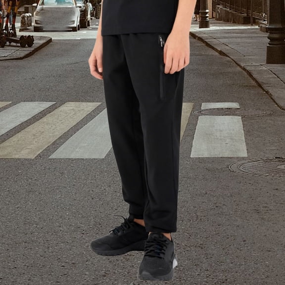 YMNXA Big Kids Boys Casual Pants Elastic Waist Solid Color Comfortable Soft Trousers For Casual Daily Wear Black 5-6 Years