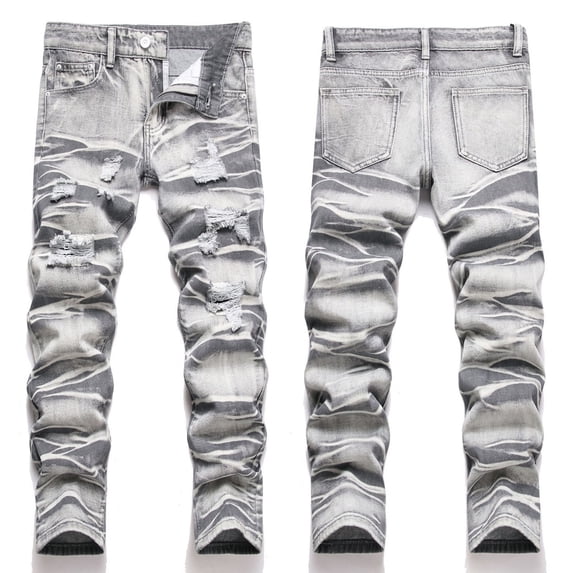 YMNXA Big Kids Boys Denim Pants High Waist Straight Fit Distressed Comfortable Fashion Stretch Trousers Jeans With Pockets For Casual Daily Wear,Grey,9-10 Years
