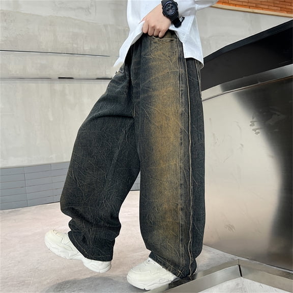 YMNXA Big Kids Boys Denim Pants With Pocket Straight Fit Wide Leg Retro Style Soft Comfortable Loose Trousers Jeans For Casual Daily Wear Multicolour 5-6 Years