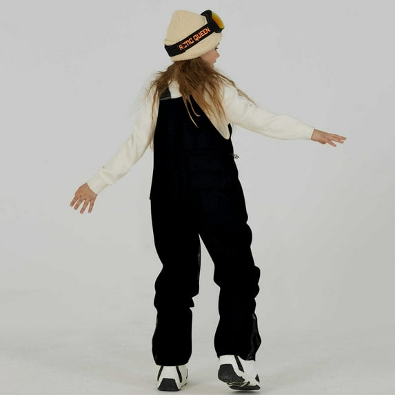 YMNXA Big Kids Boys Girls Adjustable Strap Thermal Bib Pants With Knee Solid Color Thickened Warm Overalls For Outdoor Outdoor Activities And Skiing Black 4-5 Years