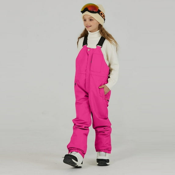 YMNXA Big Kids Boys Girls Adjustable Strap Thermal Bib Pants With Knee Solid Color Thickened Warm Overalls For Outdoor Outdoor Activities And Skiing Hot Pink 9-11 Years