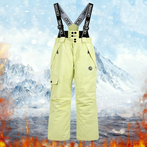 YMNXA Big Kids Boys Girls Adjustable Strap Thermal Bib Pants With Knee Solid Color Thickened Warm Overalls For Outdoor Outdoor Activities And Skiing Light Green 6-7 Years