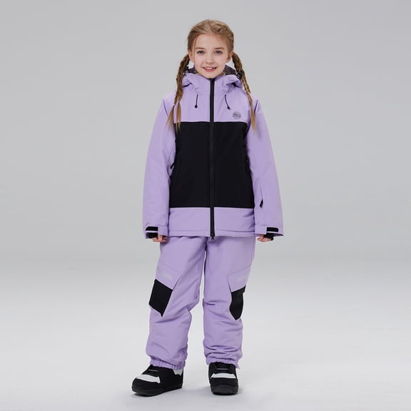 YMNXA Big Kids Boys Girls Snowsuit Insulated Ski Outfits Long Sleeve Color Block Top And Pants Thermal Warmth Sets For Winter Sports And Outdoor Activities Purple 10-12 Years
