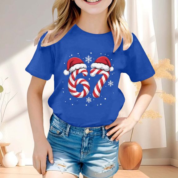 YMNXA Big Kids Boys Girls T Shirt Short Sleeve Round Neck 6 7 Print Soft Stylish Tee Top For Casual Daily Wear And School Blue 12-13 Years
