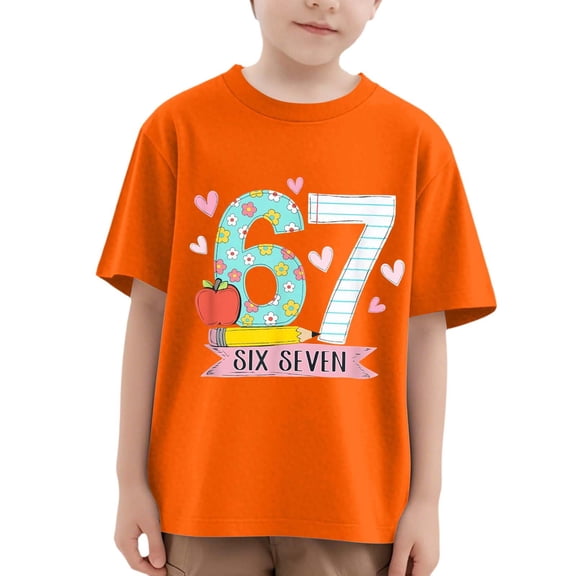 YMNXA Big Kids Boys Girls T Shirt Short Sleeve Round Neck 6 7 Print Soft Stylish Tee Top For Casual Daily Wear And School Orange 10-11 Years