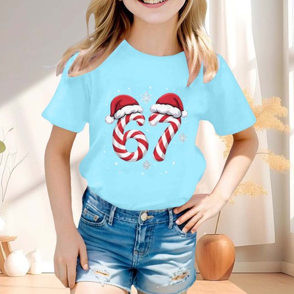 YMNXA Big Kids Boys Girls T Shirt Short Sleeve Round Neck 6 7 Print Soft Stylish Tee Top For Casual Daily Wear And School Sky Blue 6-7 Years