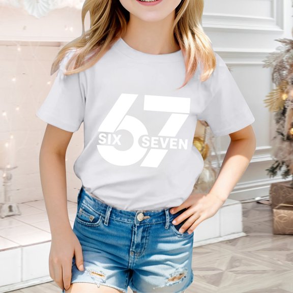 YMNXA Big Kids Boys Girls T Shirt Short Sleeve Round Neck 6 7 Print Soft Stylish Tee Top For Casual Daily Wear And School White 2-3 Years