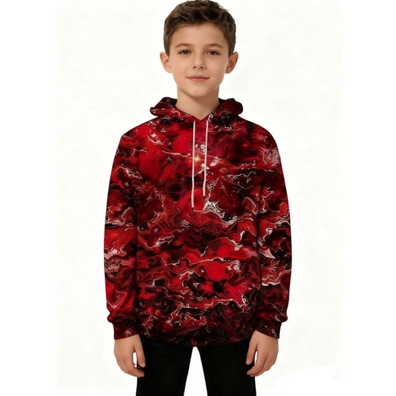 YMNXA Big Kids Boys Hoodies Long Sleeve Tie Dye Drawstring Soft Comfortable Sweatshirt For Daily Wear Wine 5-6 Years