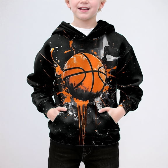 YMNXA Big Kids Boys Hoodies With Pocket Long Sleeve Cartoon Print Loose Soft Sweatshirts For Daily Wear Black 8-9 Years