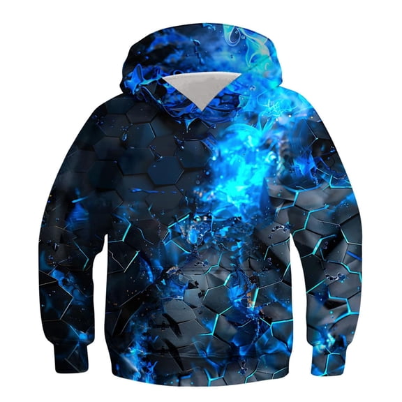 YMNXA Big Kids Boys Hoodies With Pocket Long Sleeve Cartoon Print Soft Comfortable Sweatshirt For Daily Wear Blue 13-14 Years