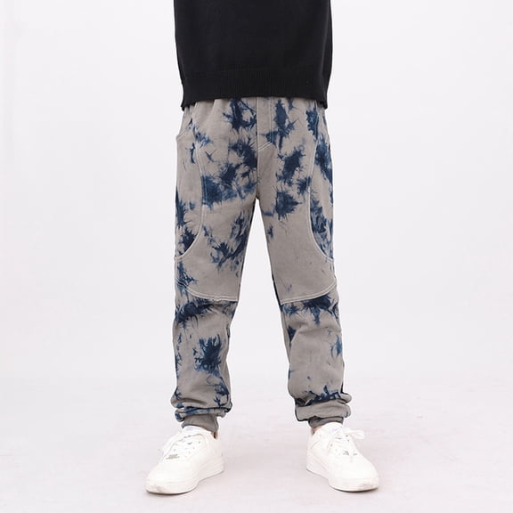 YMNXA Big Kids Boys Jogger Pants Drawstring Elastic Waist Camouflage Print Ankle Tied Comfortable Trousers For Daily Wear Dark Blue 5-6 Years