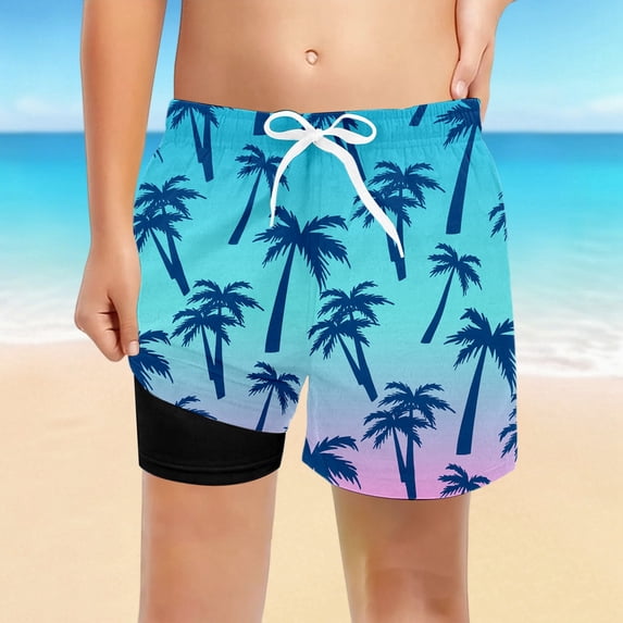 YMNXA Big Kids Boys Swim Trunks Drawstring Elastic Waist Cartoon Print Comfortable Breathable Swimming Shorts With Liner Swimsuit For Holiday Vacation Beach Purple 10-12 Years