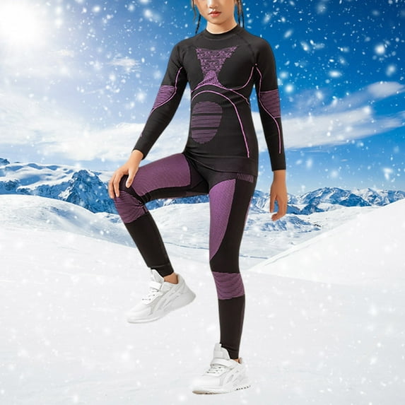 YMNXA Big Kids Girls Base Layer Thermal Underwear Outfits For Outdoor Winter Sports And Cold Weather Activities Purple M