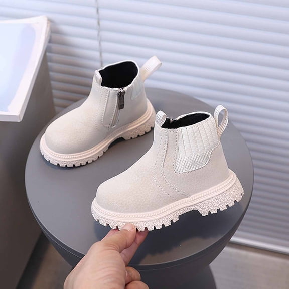 YMNXA Big Kids Girls Boots Non Slip Side Zipper Solid Color Soft Sole Fashion Comfortable Shoes For Daily Wear Beige 18-24 Months